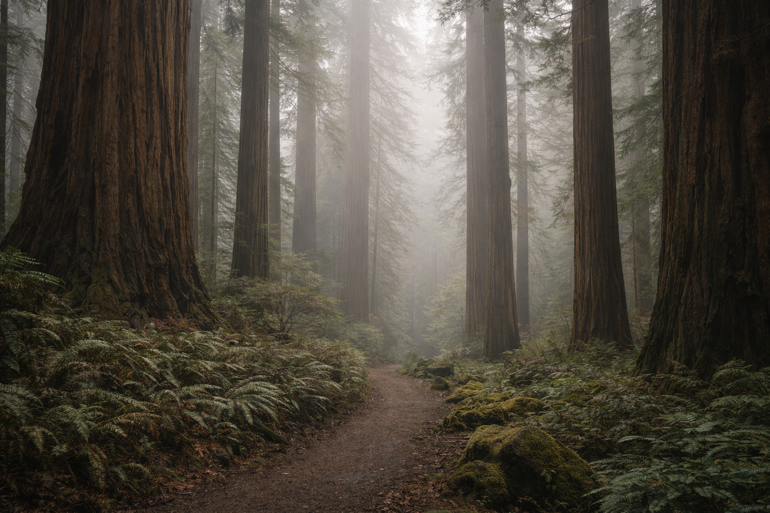 Redwood forest trail in California